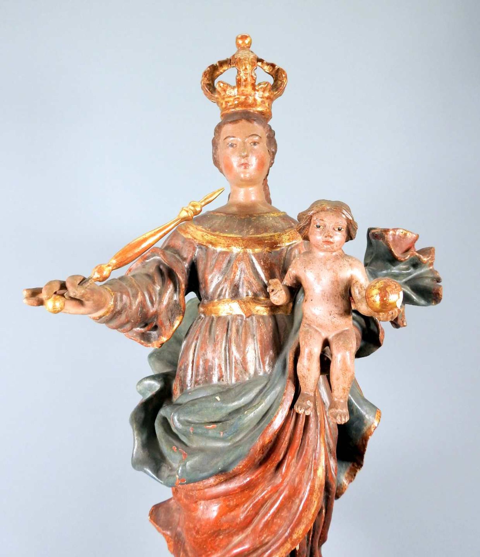 Madonna ImmaculataHolz, handgeschnitzt, polychrom und goldstaffiert. Auf einer 6-eckig - Bild 4 aus 8
