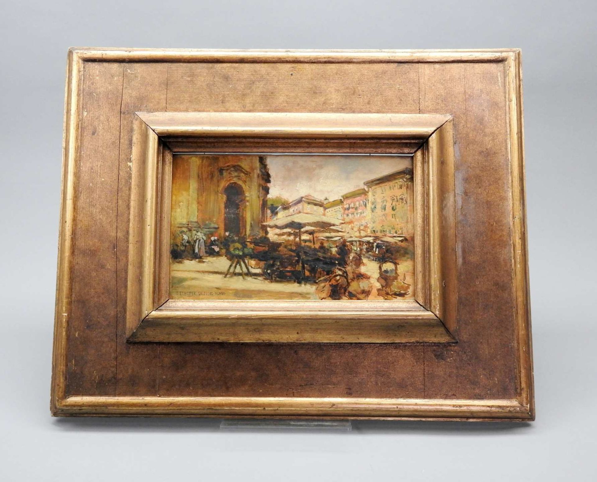 Theodor Josef Ethofer, 1849 Wien - 1915 Baden bei WienÖl/Holz. Marktszene vor der Sal - Bild 4 aus 4