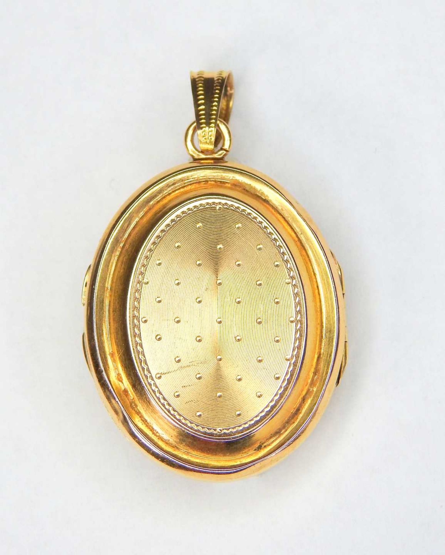 Biedermeier Fotomedaillon14 K Gelbgold. Rundes Medaillon mit mittigem Perlen-Besatz. M - Bild 3 aus 4