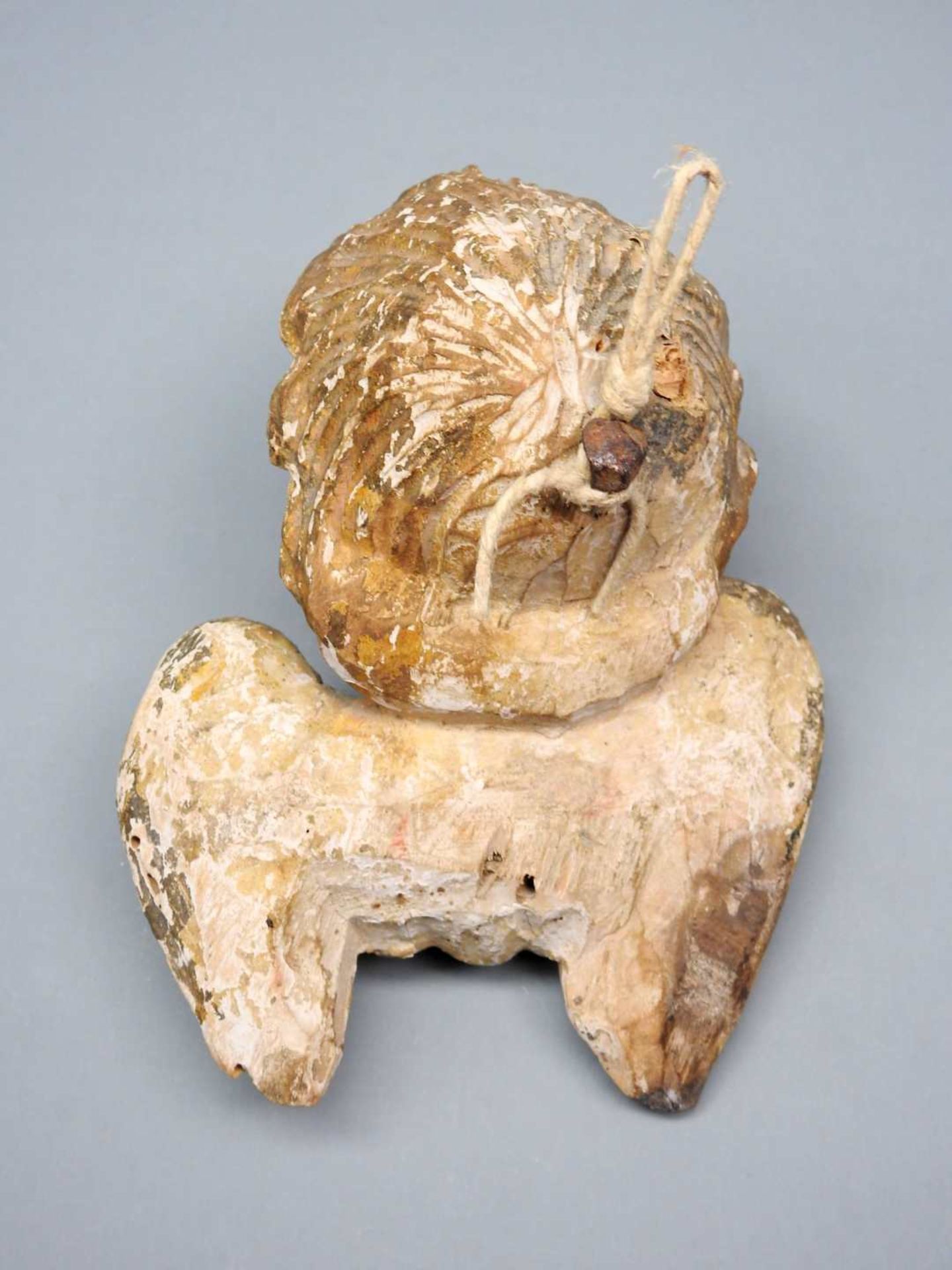 Paar Cherub-KöpfeHolz geschnitzt, polychrom gefasste Cherub-Köpfe mit goldfarbenen F - Bild 3 aus 6