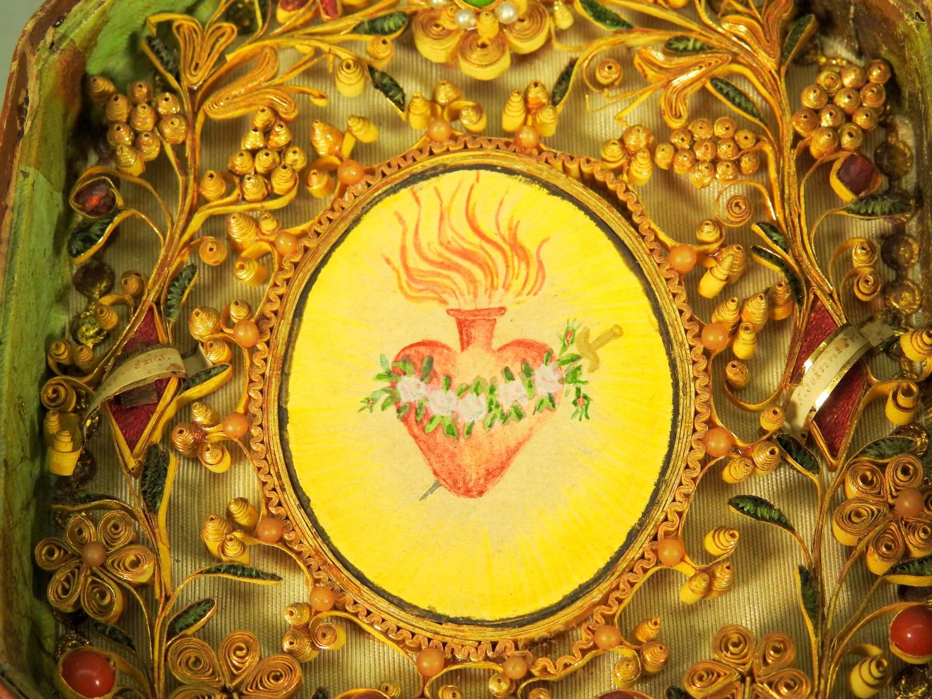 Kleine KlosterarbeitDeckfarben/Pergament. Darstellung des unbefleckten Herz Mariä. Ge - Bild 3 aus 5