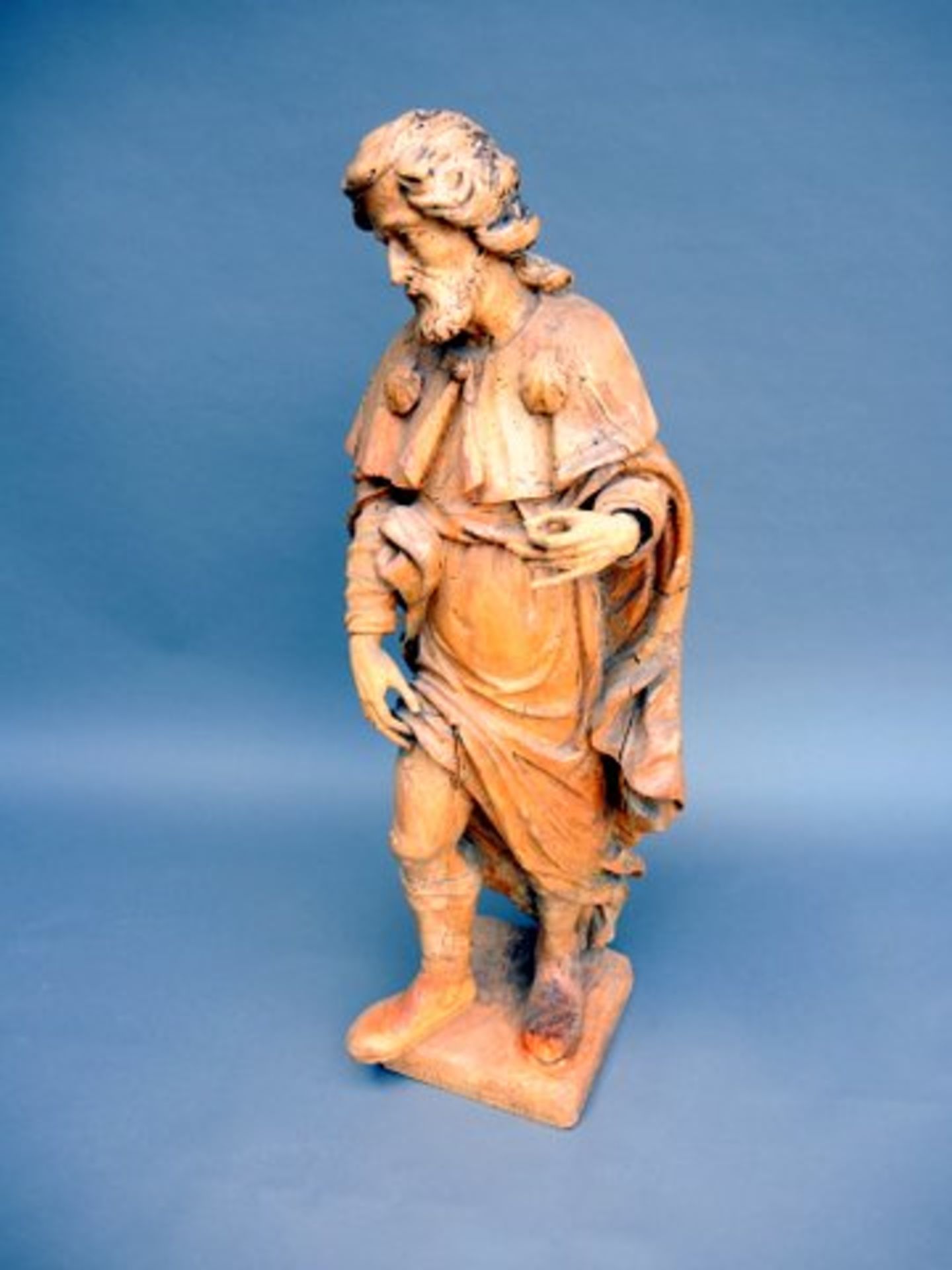 Imposante Schnitzfigur des Heiligen RochusHolz geschnitzt, teils gefasst. Fein gearbei - Bild 2 aus 2