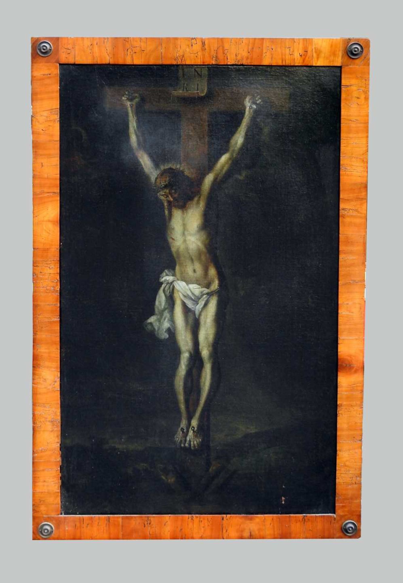 Jesus am Kreuz Öl/Leinwand. Dargestellt ist der Vier-Nagel-Typus des gekreuzigten Jes - Bild 2 aus 3