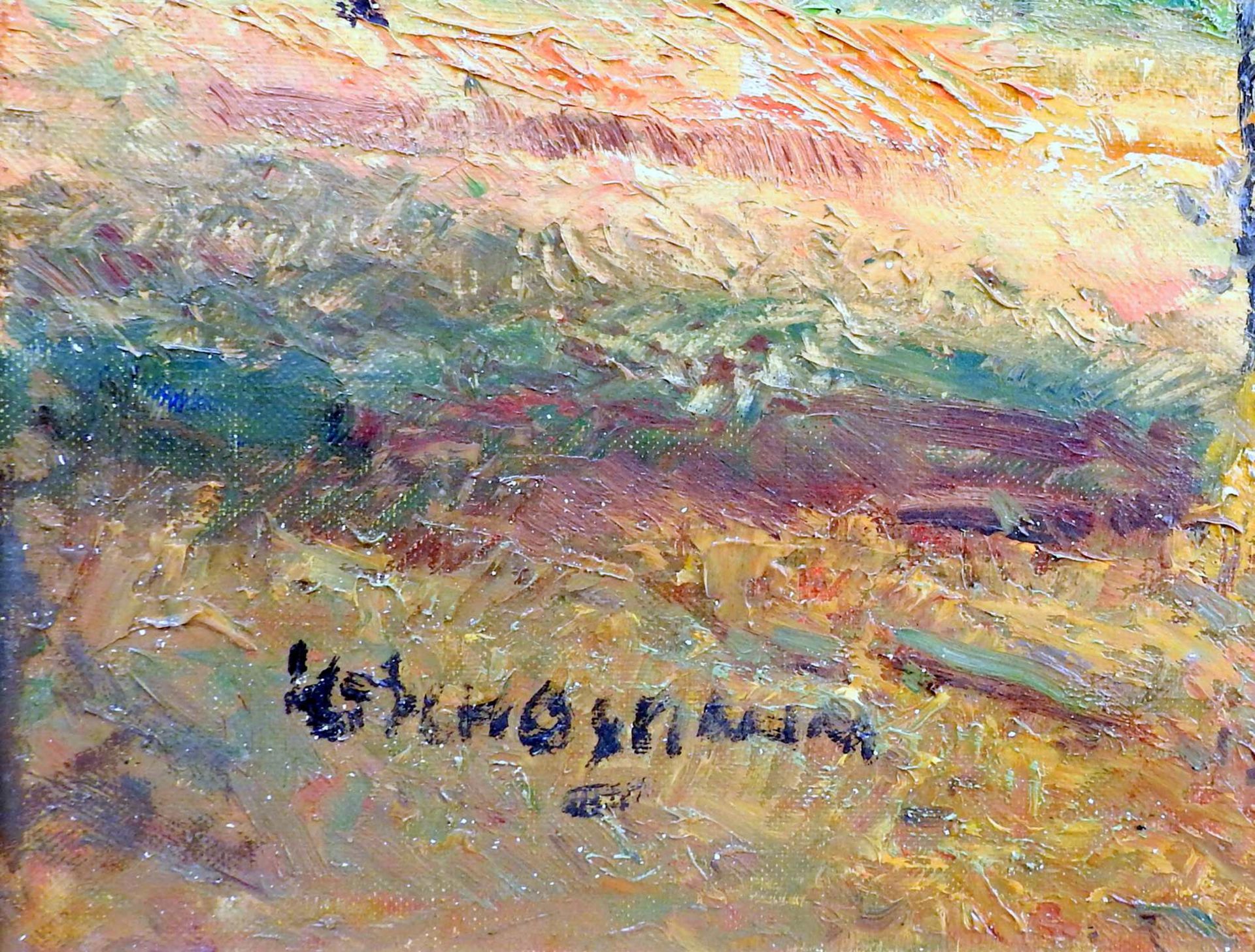 Ludwig Gschossmann, 1913 München - 1988 Tegernsee Öl/Leinwand. Heuernte am Tegernsee - Bild 4 aus 5
