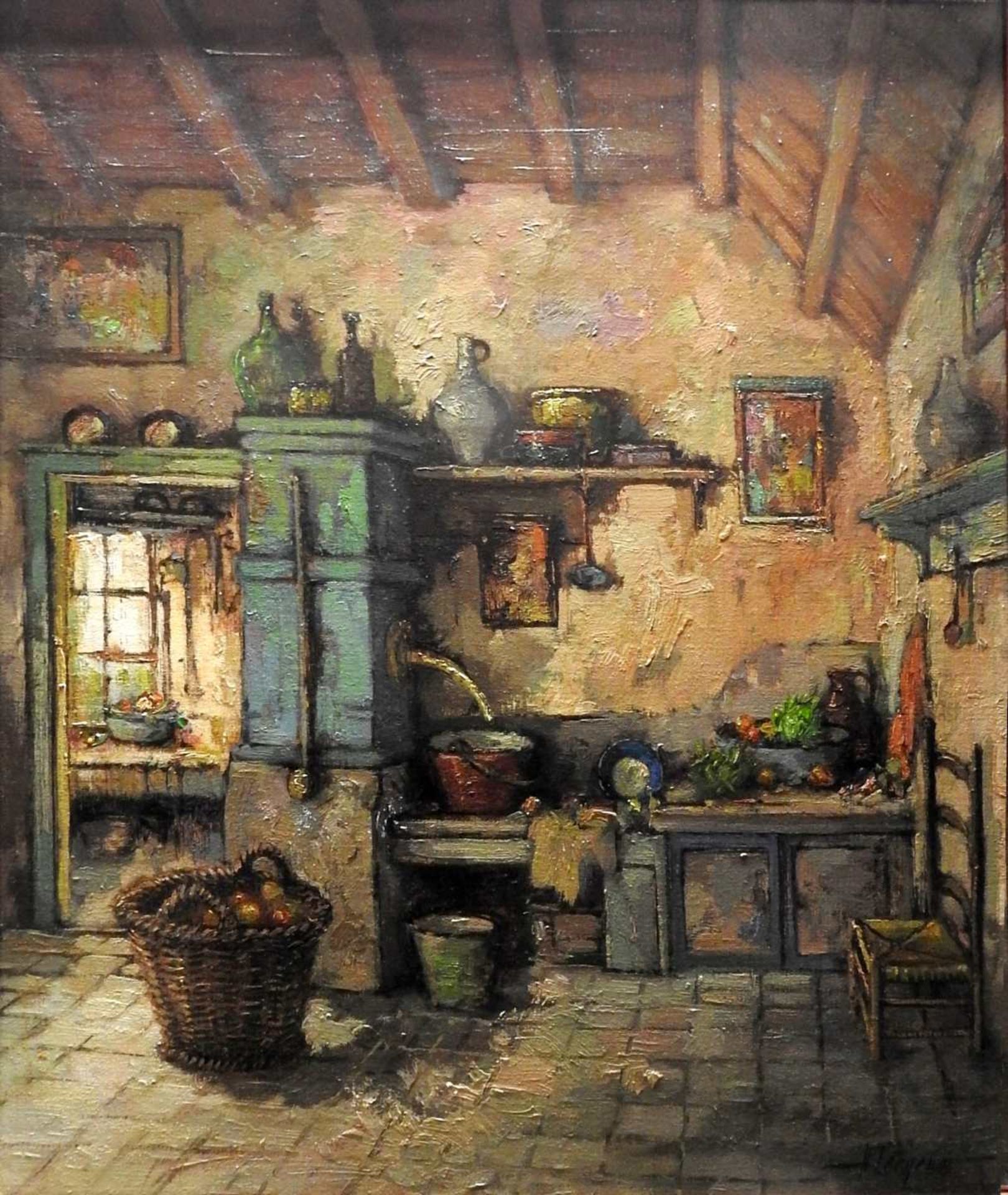 Harry Zeegers, 1929 Oss Öl/Leinwand. Farbenfrohes impressionistisches Kücheninterieu