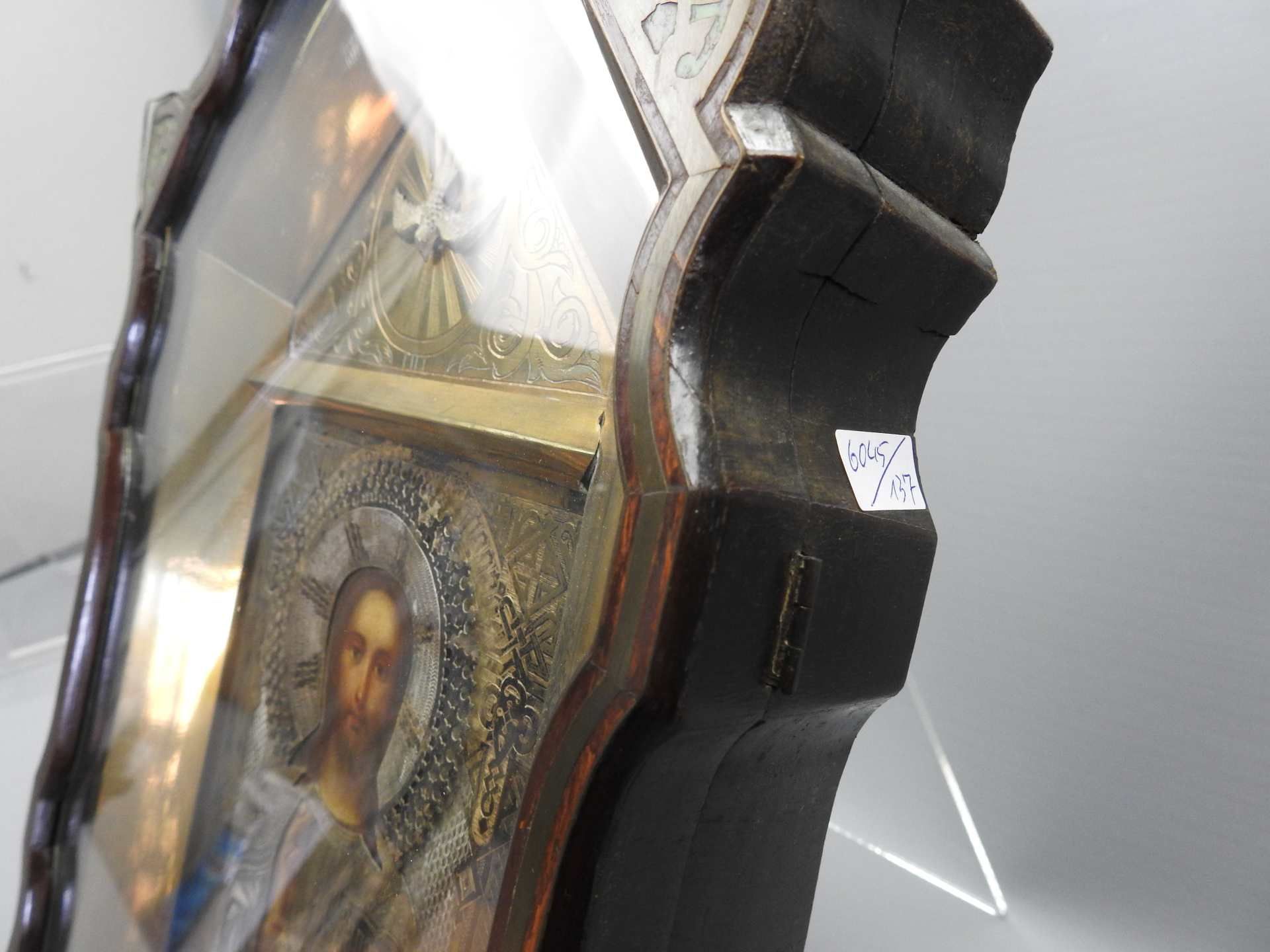 Ikone des Christus Pantokrator Ölfarbe auf Kreidegrund/Holz, polychromstaffiert. Fron - Image 5 of 5