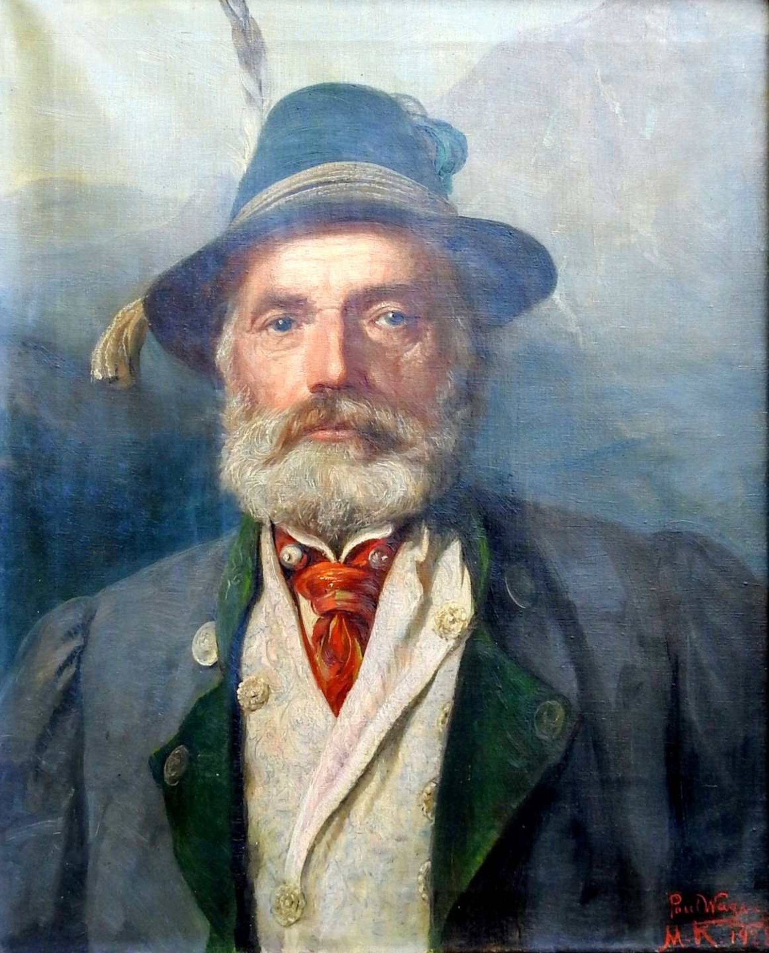 Paul Wagner, 1864 – tätig in Bayern Öl/Leinwand. Frontales Portrait eines Jägers