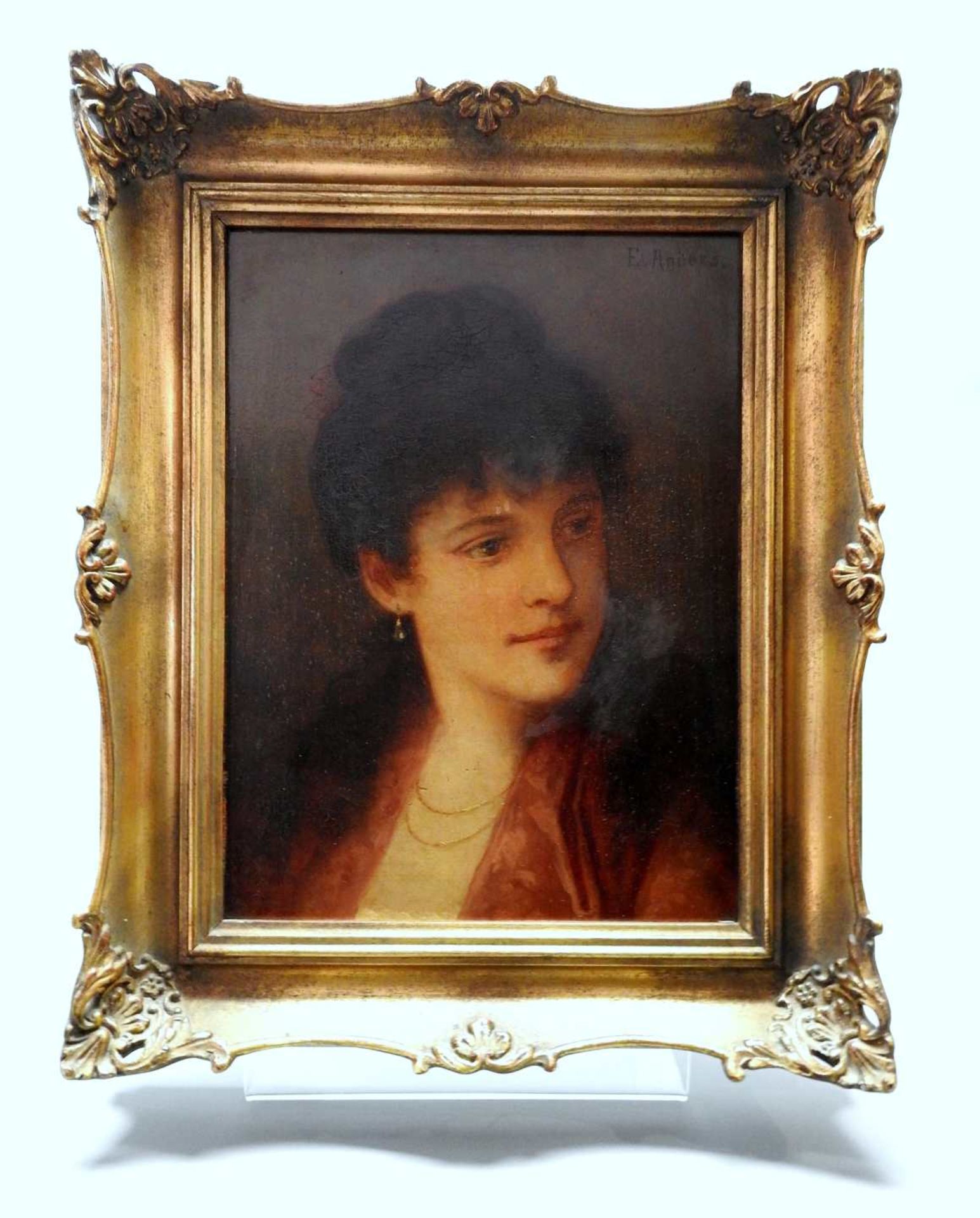 Ernst Anders, 1845 Magdeburg - 1911 Mölln Öl/Holz. Anmutiges Portrait einer Dame vor - Image 2 of 2