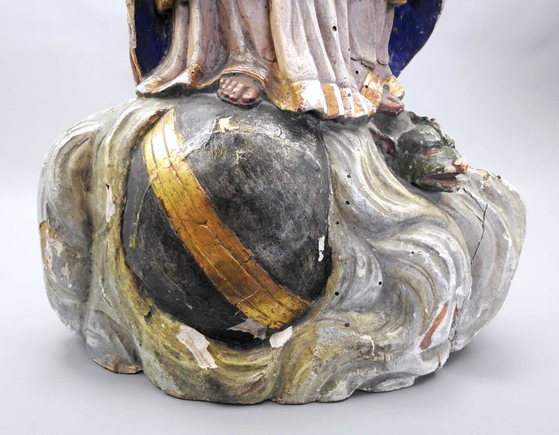 Madonnenskulptur Holz, original polychrom gefasst und goldstaffiert. Maria mit dem Jes - Image 7 of 8