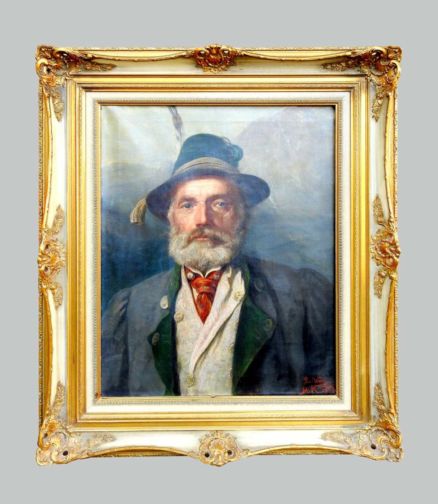 Paul Wagner, 1864 – tätig in Bayern Öl/Leinwand. Frontales Portrait eines Jägers - Bild 3 aus 6