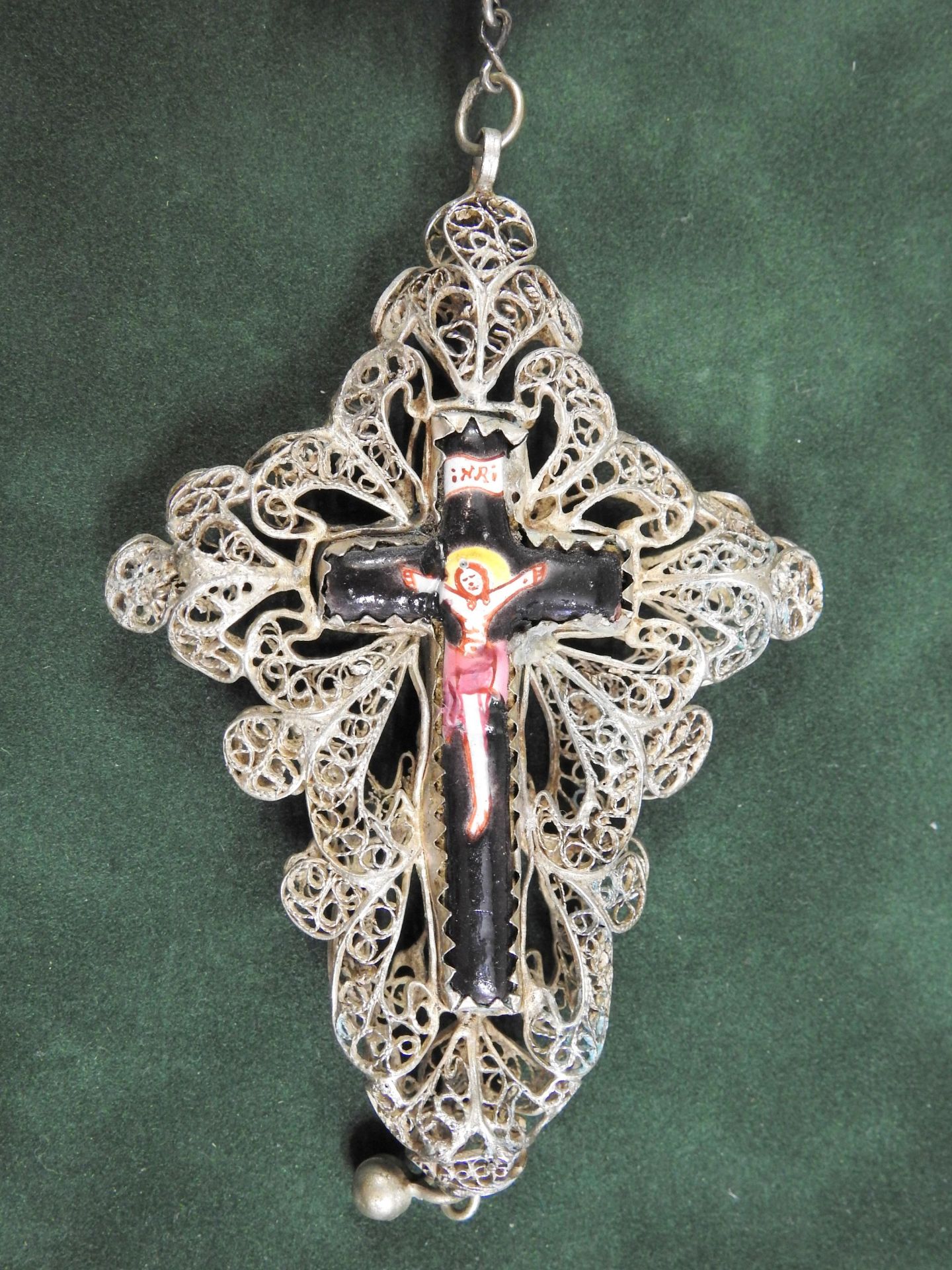 Rosenkranz Silber, Granat. Filigran gearbeiteter Rosenkranz mit silbernem Kredokreuz m - Image 2 of 5
