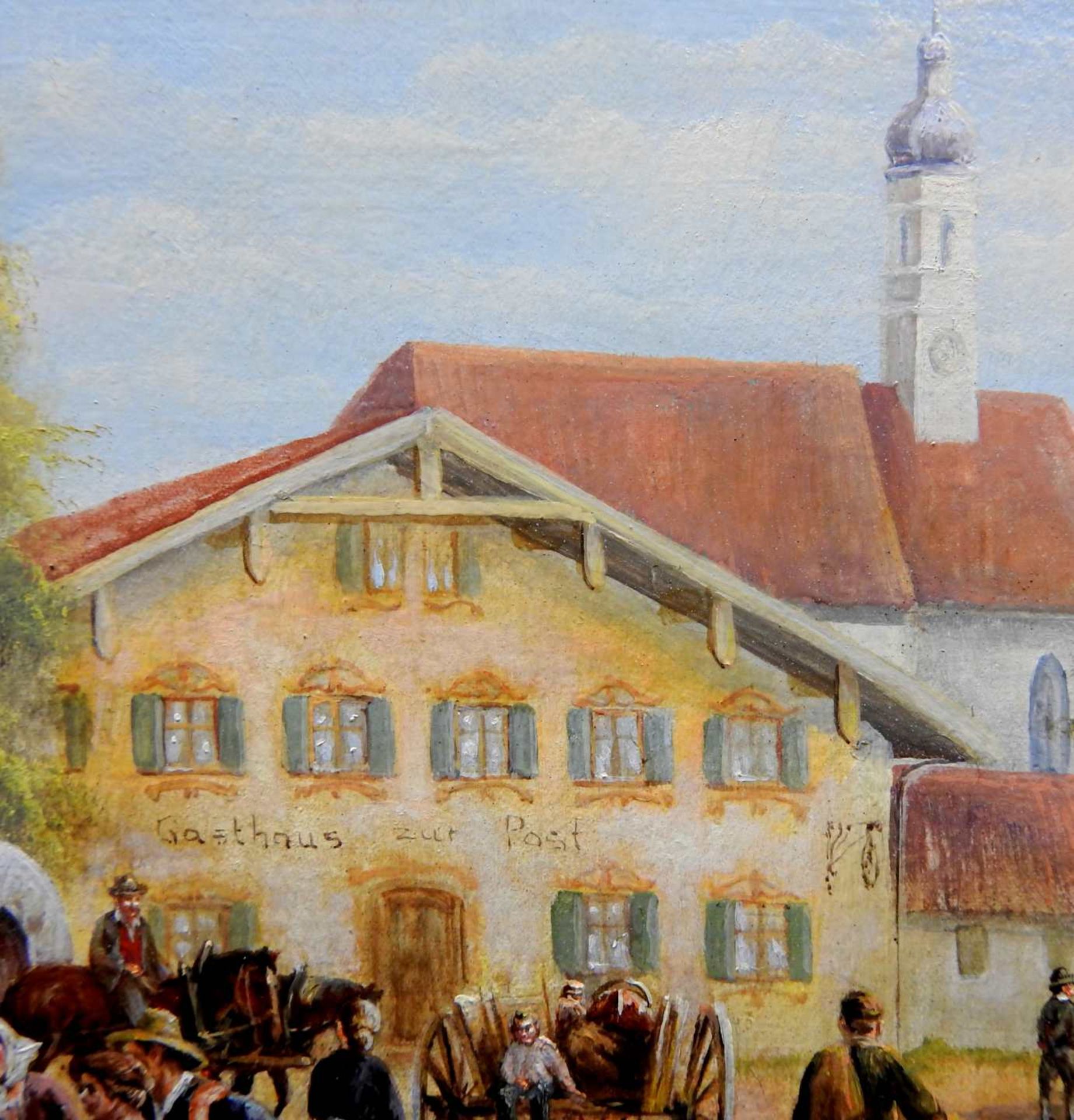 Anneliese Ladas, 1941 Oberbayern Öl/Holz. Bauernmarkt in einem Dorf, der von vielen m - Bild 5 aus 7