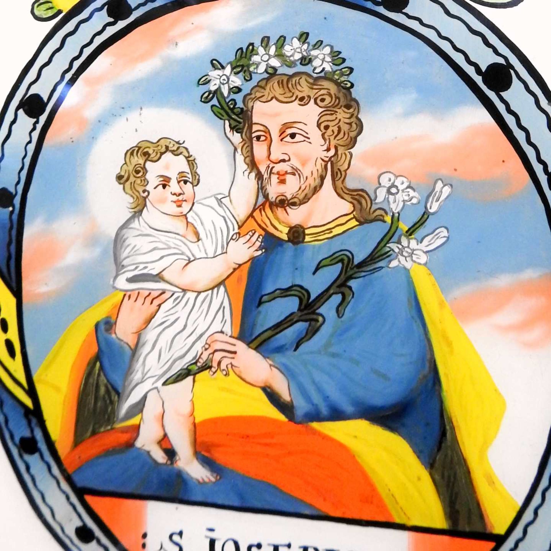 Heiliger Joseph von Nazareth Hinterglasmalerei. Im Kreis dargestellter Gottvater, mit - Image 3 of 3