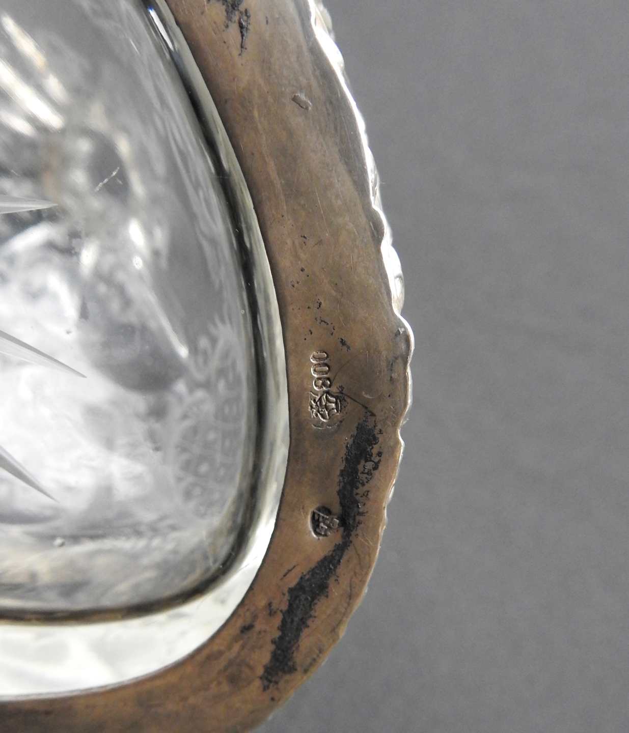 Hanauer Karaffe Glas, Silber 800, am Boden mit Feingehaltsstempel, Krone und Punze der - Image 4 of 12