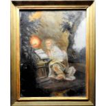 Heiliger Petrus Hinterglasmalerei. In einer Grotte sitzt der betende Petrus. Min. F.a.