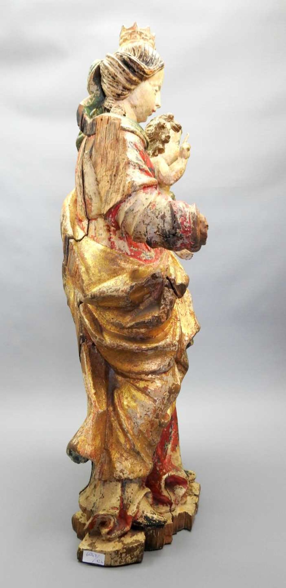 Gottesmutter mit Jesuskind Holz, original polychrom gefasst und goldstaffiert. Maria, - Image 3 of 8