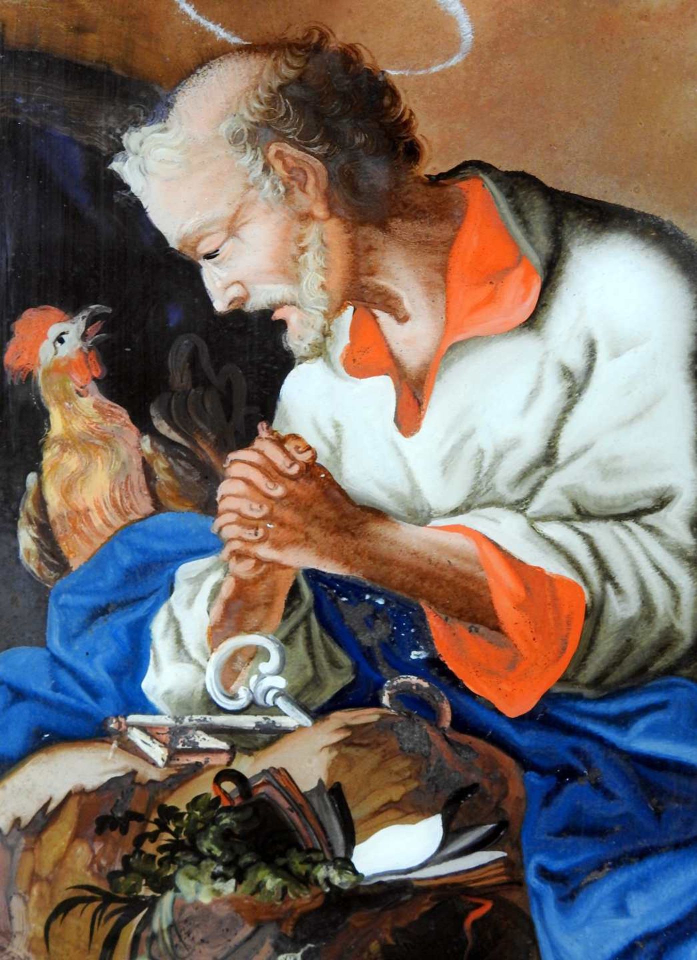 Heiliger Apostel Petrus Hinterglasmalerei. Vor dem Heiligem Grab betender Hl. Petrus m - Image 4 of 4
