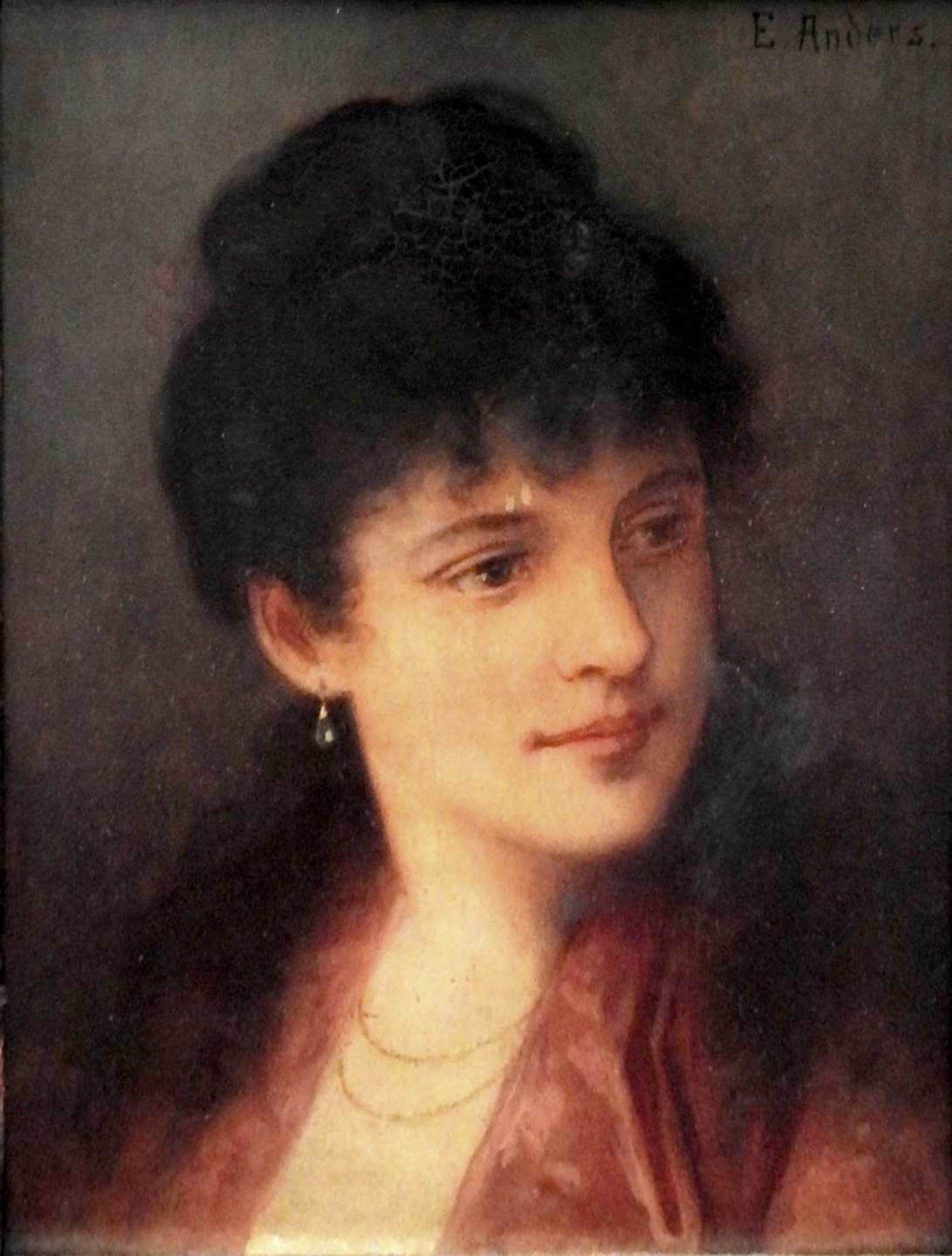 Ernst Anders, 1845 Magdeburg - 1911 Mölln Öl/Holz. Anmutiges Portrait einer Dame vor