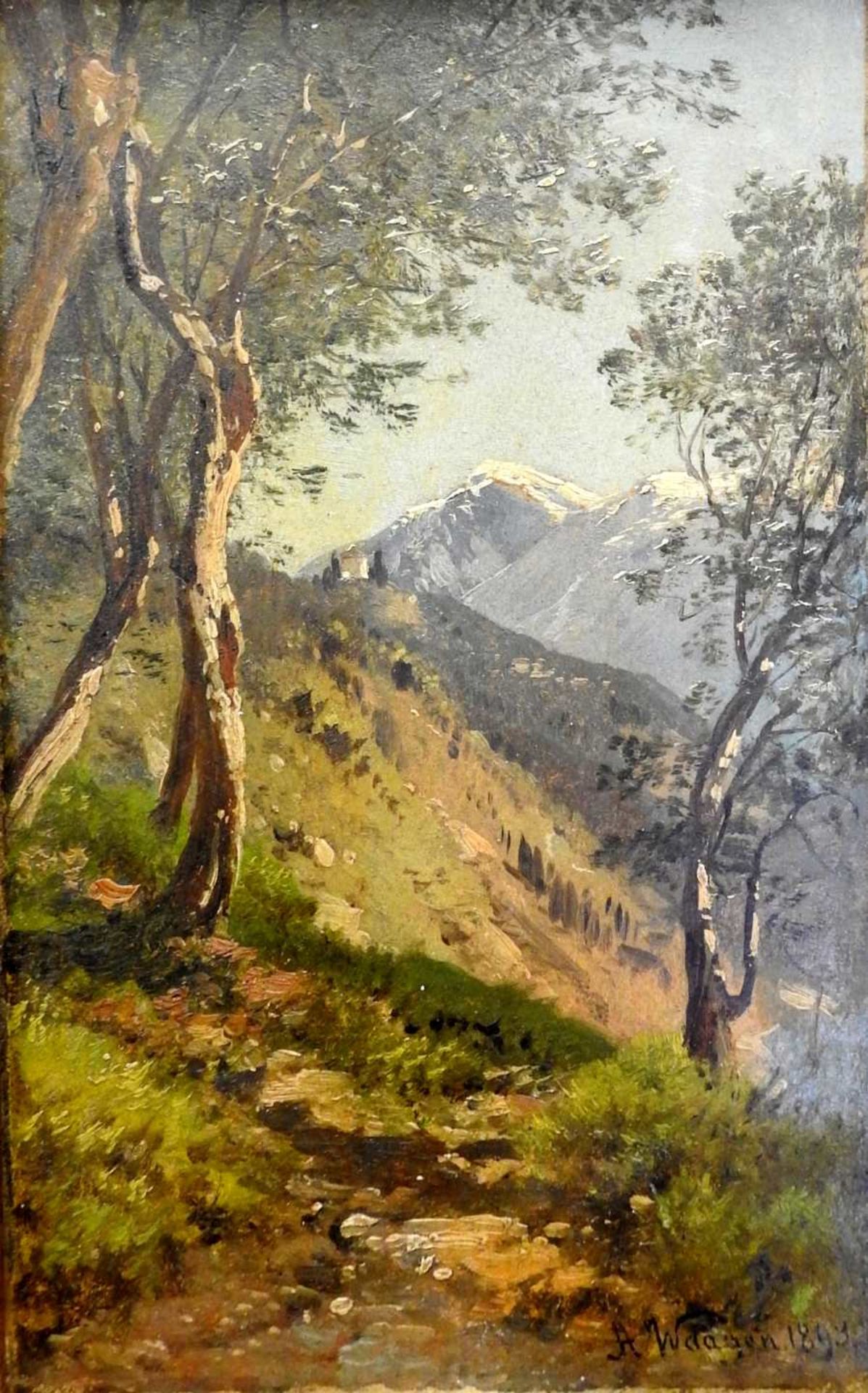 Adalbert Waagen, 1833 München – 1898 Berchtesgaden Öl/Malkarton. Idealtypische Lan