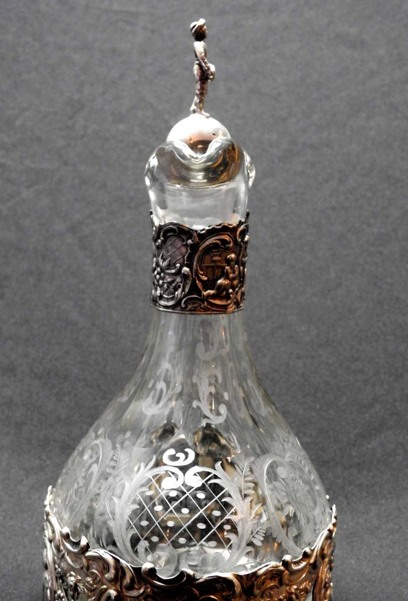 Hanauer Karaffe Glas, Silber 800, am Boden mit Feingehaltsstempel, Krone und Punze der - Image 9 of 12