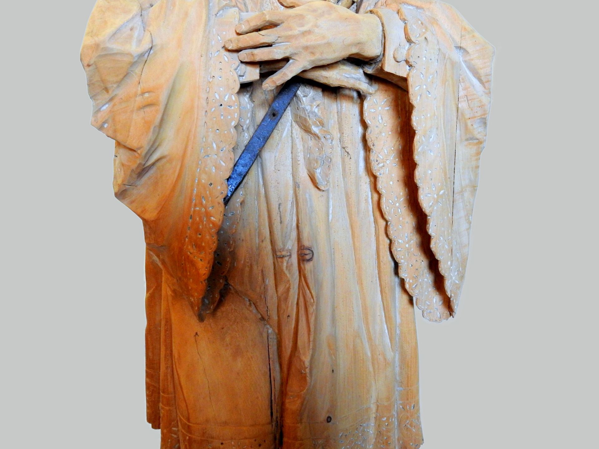 Imposante Figur eines Heiliges Zirbelkiefer geschnitzt, nicht gefasst. Stehende Figur - Image 4 of 6