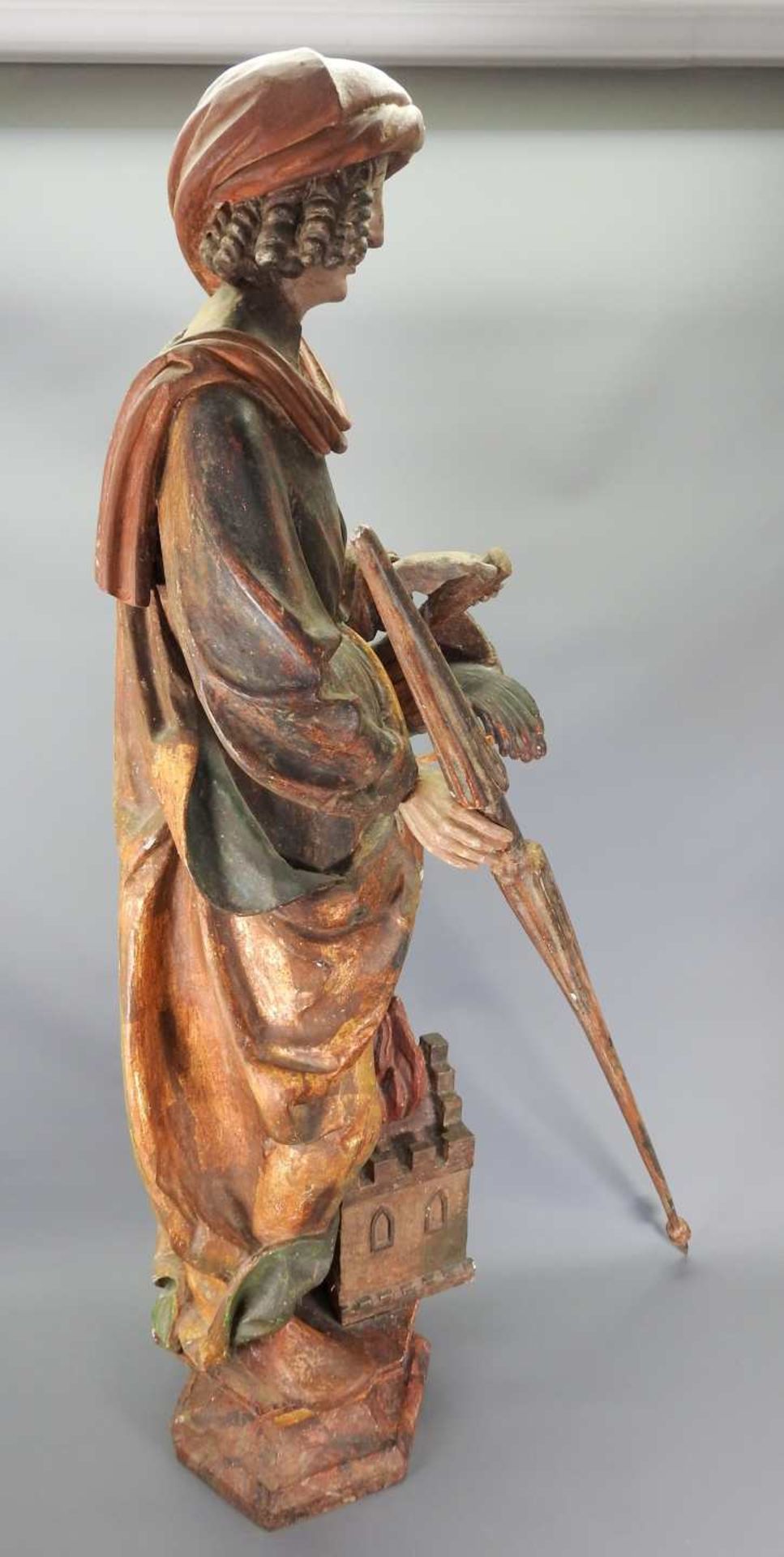 Heiliger Florian von Lorch Holz geschnitzt, polychrom gefasst. Große Figur des Hl. Fl - Image 7 of 8
