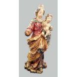 Gottesmutter mit Jesuskind Holz, original polychrom gefasst und goldstaffiert. Maria,