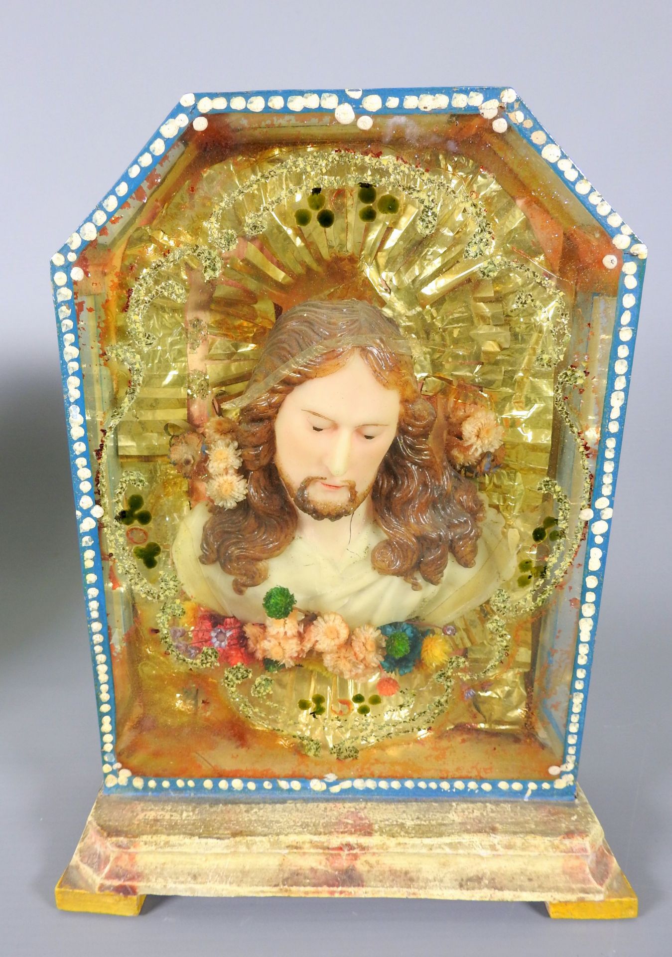 Klösterliche Wachsarbeiten mit Maria und Jesus Gefärbte Wachsfolien-Portraits im Kas - Image 3 of 7