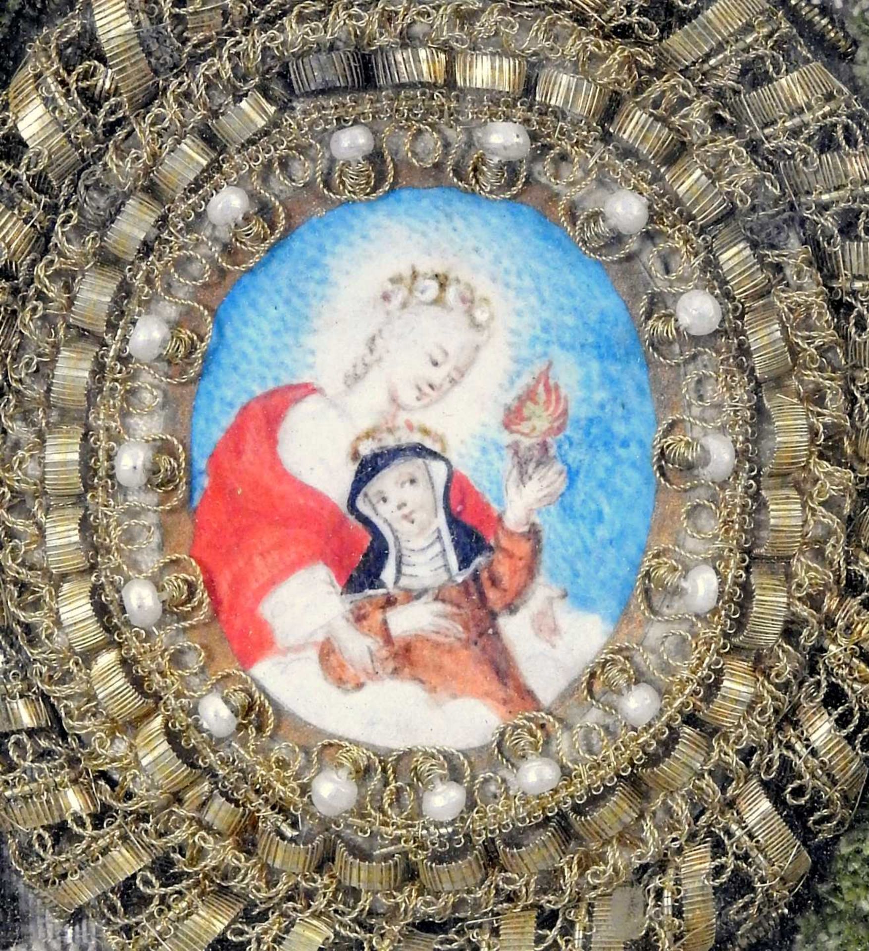 Klosterarbeit mit der Heiliger Theresa von Ávila Aquarell/Pergament. Darstellung der - Image 2 of 3
