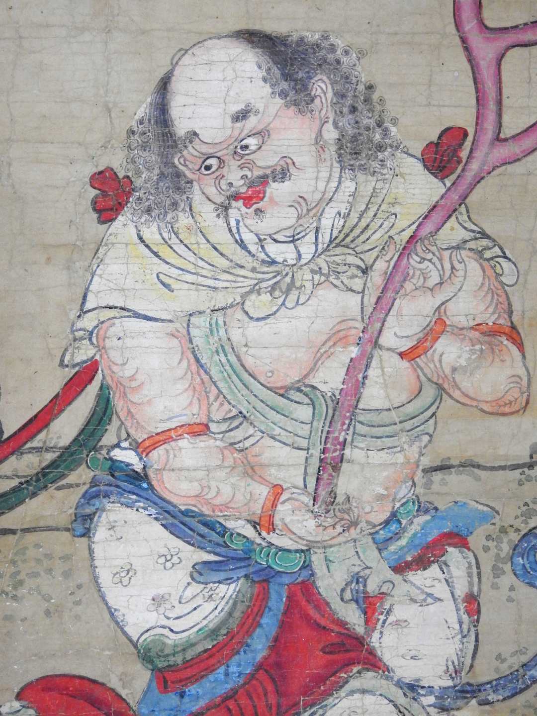 Chinesisches Rollbild Druck/Seide auf Papier. Rollbild mit der Darstellung eines Manne - Bild 4 aus 5