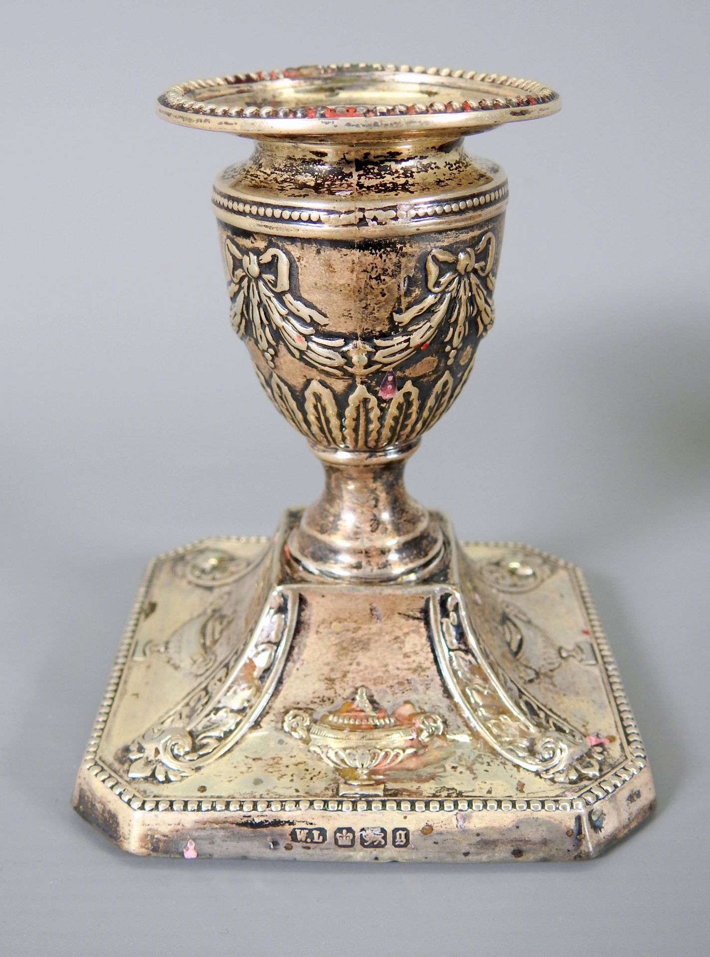 Paar prächtige Kerzenständer Silber Sterling weighted, am unteren Rand mit schreiten - Image 4 of 5
