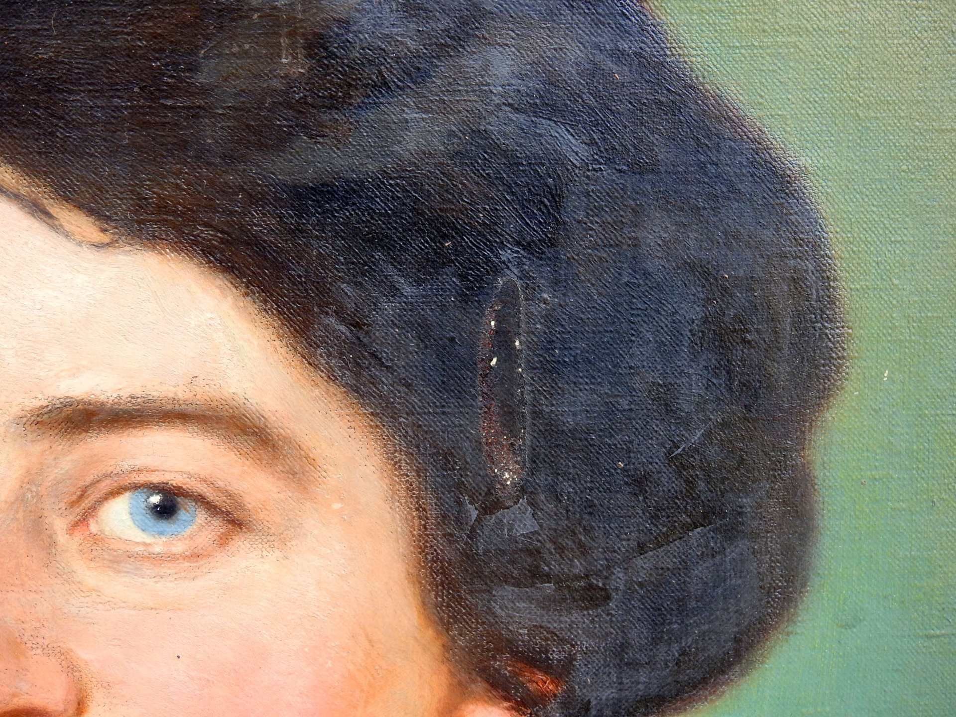 Biedermeier Damenportrait Öl/Leinwand. Brustbildnis einer elegant gekleideten Frau mi - Bild 5 aus 9