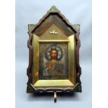 Ikone des Christus Pantokrator Ölfarbe auf Kreidegrund/Holz, polychromstaffiert. Fron