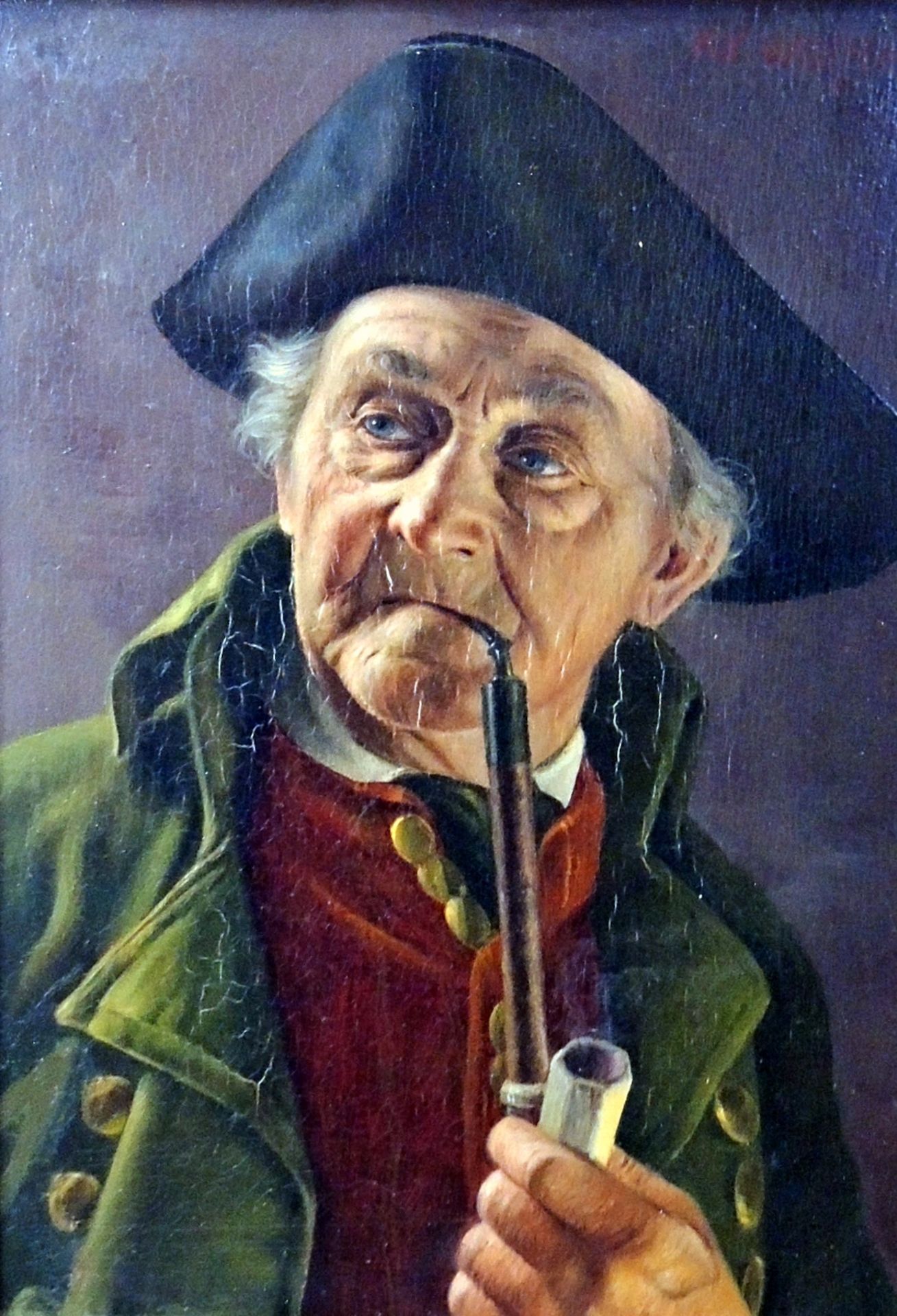 Franz Xaver Wölfle, 1887 Kaufbeuren - 1972 Zankenhausen Öl/Holz. Älterer Herr mit D