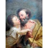 Heiliger Josef mit Christuskind Öl/Leinwand. Bildnis von Josef und Jesus, welche geme