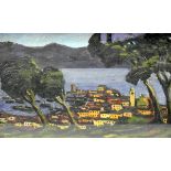 Fritz Scherer, 1877 Freiburg - 1929 München Öl/Holz. Küstenlandschaft am See. Recht