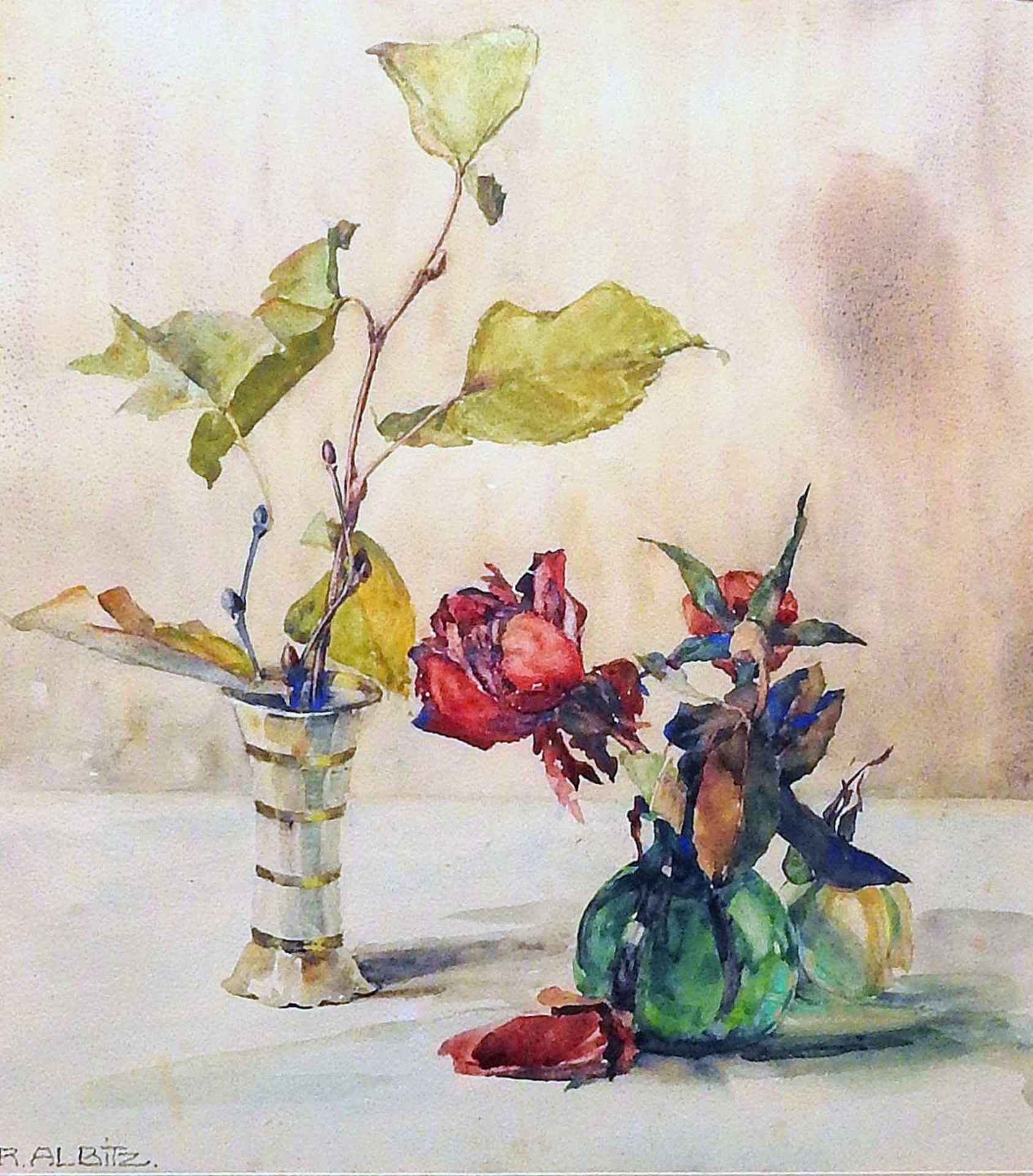 Richard Albitz, 1876 Berlin - 1954 ebenda Aquarell/Papier. Blumenstillleben. Auf einem