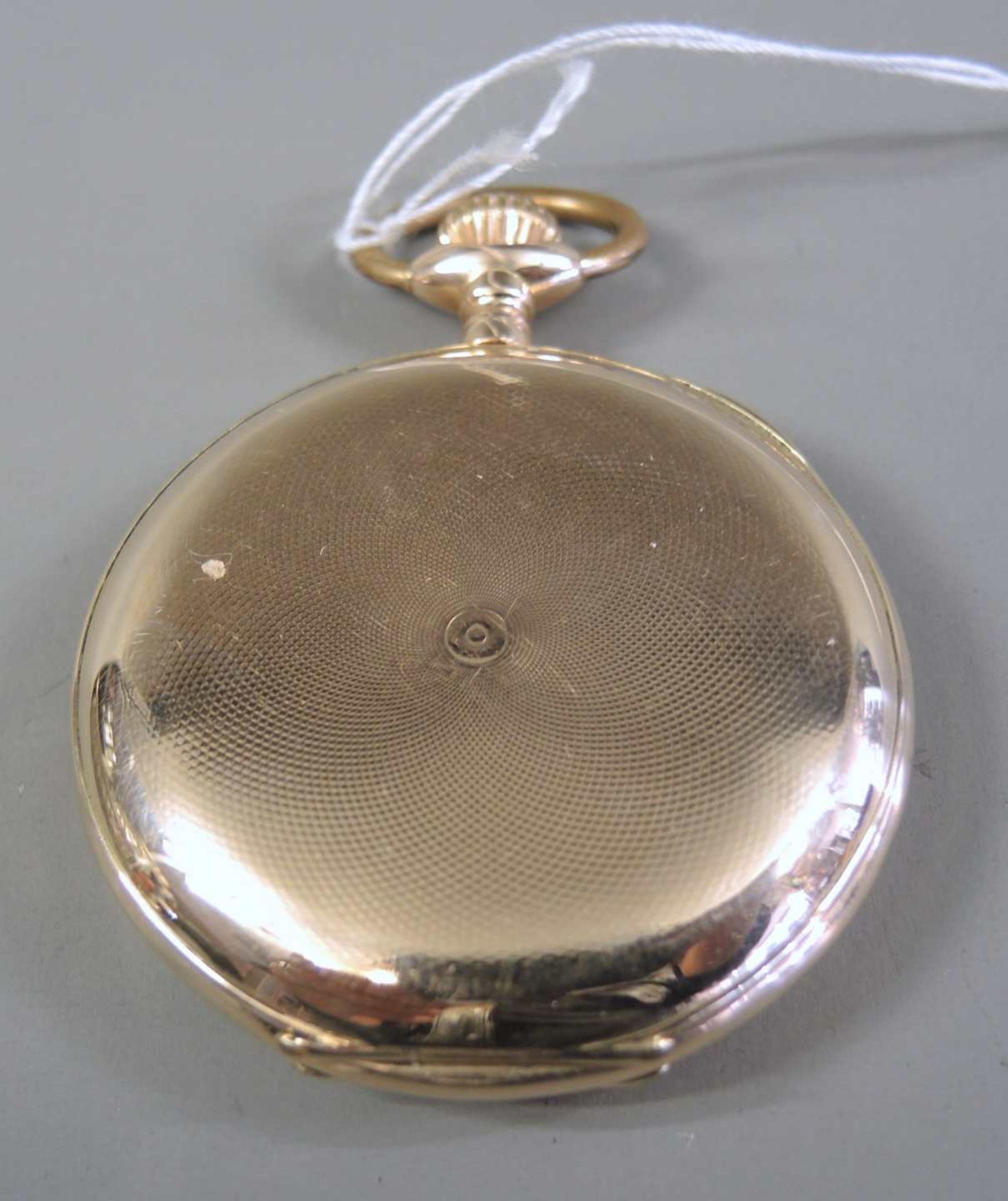 Union Horlogére, Guillochierte Taschenuhr 14 K Gold-Gehäuse, gestempelt. Metall-Stau - Image 3 of 4