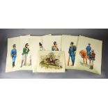 Soldatendarstellungen Aquarell/Papier und kolorierte Radierung. 7 Darstellungen von So