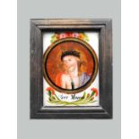 Ecce Homo Hinterglasmalerei. Jesus mit Dornenkrone und Lilie. Am unteren Rand mit „E