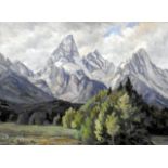 Öl/Hartfaserplatte, der Grand Teton. Darstellung des Berges im Grand-Teton-Nationalpark im US-