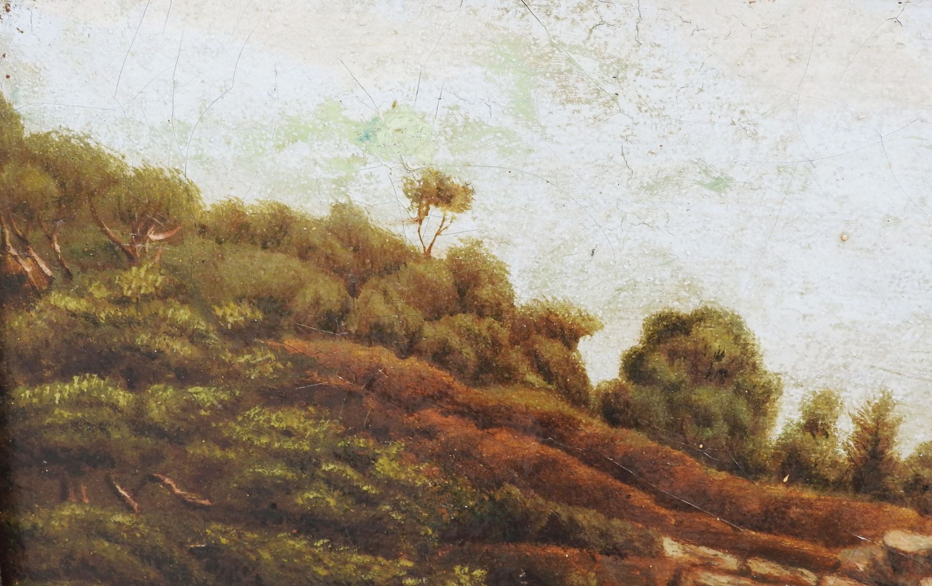 Öl/Leinwand auf Holz doubl. Das Gemälde zeigt den Blick auf das Ufer eines nach rechts ziehenden - Image 7 of 8