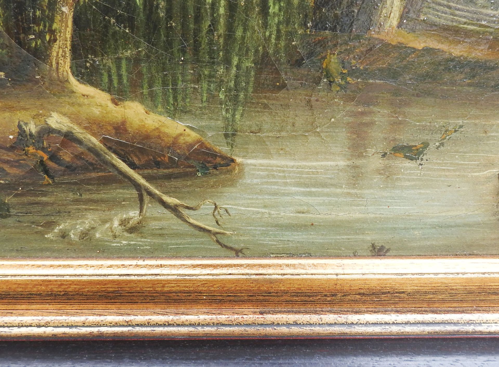 Öl/Leinwand auf Holz doubl. Das Gemälde zeigt den Blick auf das Ufer eines nach rechts ziehenden - Image 4 of 8