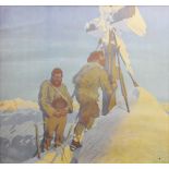 Offsetdruck. Morgengebet der Bergführer auf dem Großglockner. Unten rechts im Druck signiert und