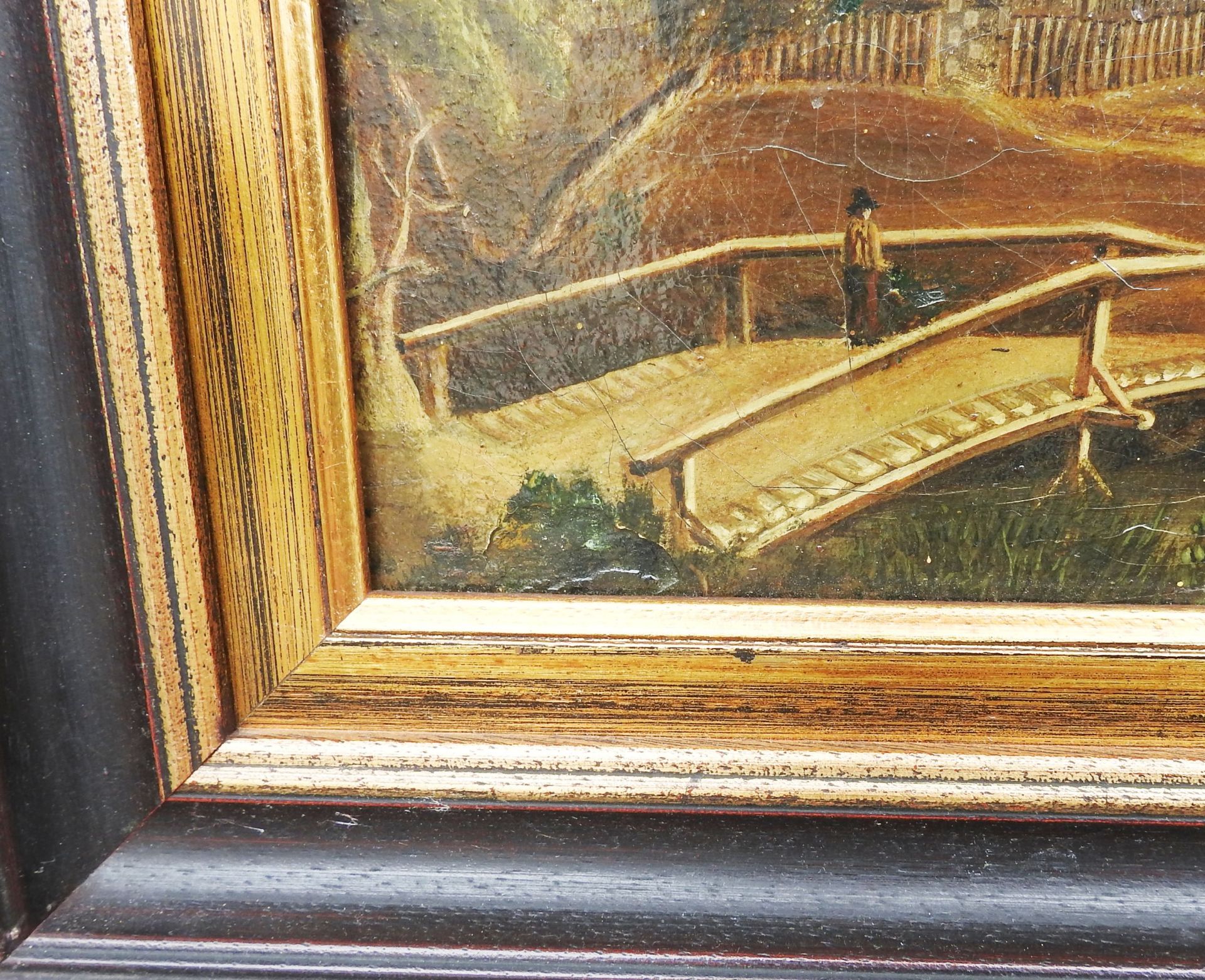 Öl/Leinwand auf Holz doubl. Das Gemälde zeigt den Blick auf das Ufer eines nach rechts ziehenden - Image 3 of 8