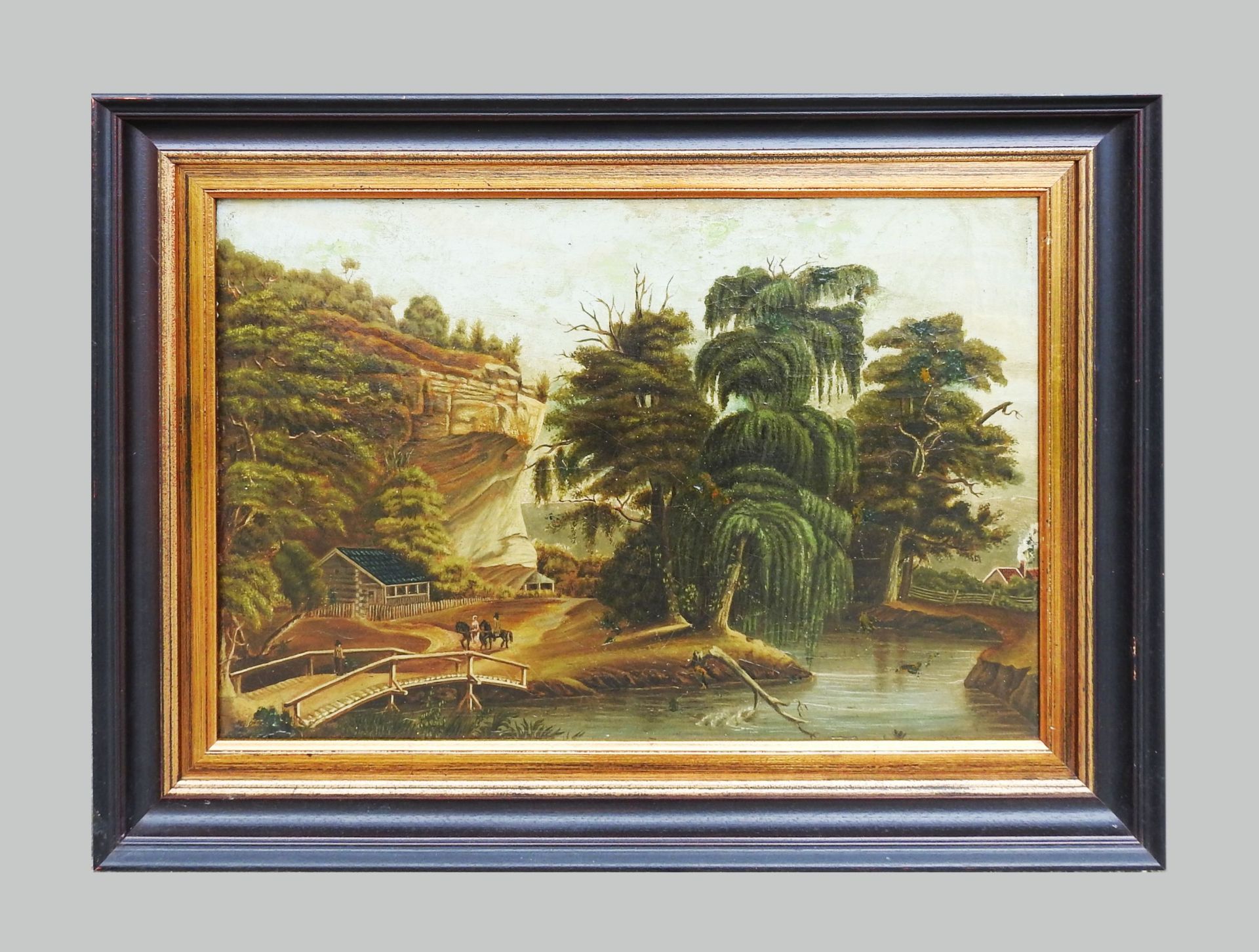 Öl/Leinwand auf Holz doubl. Das Gemälde zeigt den Blick auf das Ufer eines nach rechts ziehenden - Image 2 of 8
