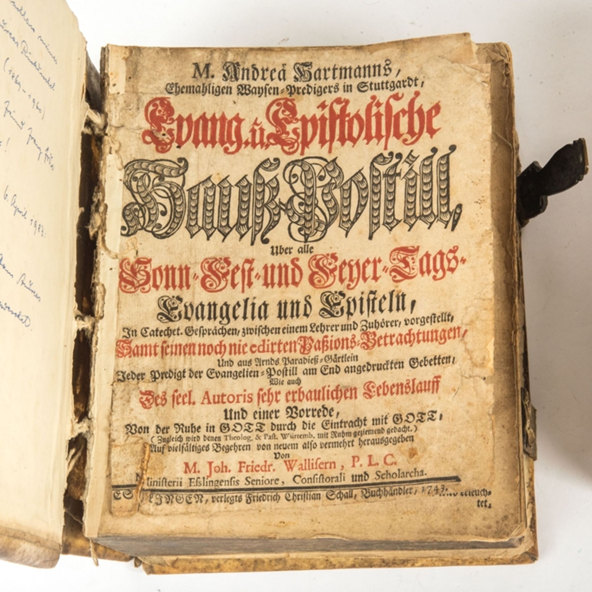 1 Bibel , mit Widmung dat. 1850 und eine evangelische Hauß-Postill. von 1743 - Image 2 of 4
