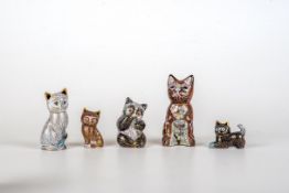 5 Miniaturkatzenfiguren, Cloisonne-Email, China