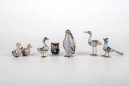 7 Cloisonne-Miniatur-Vogelfiguren, China