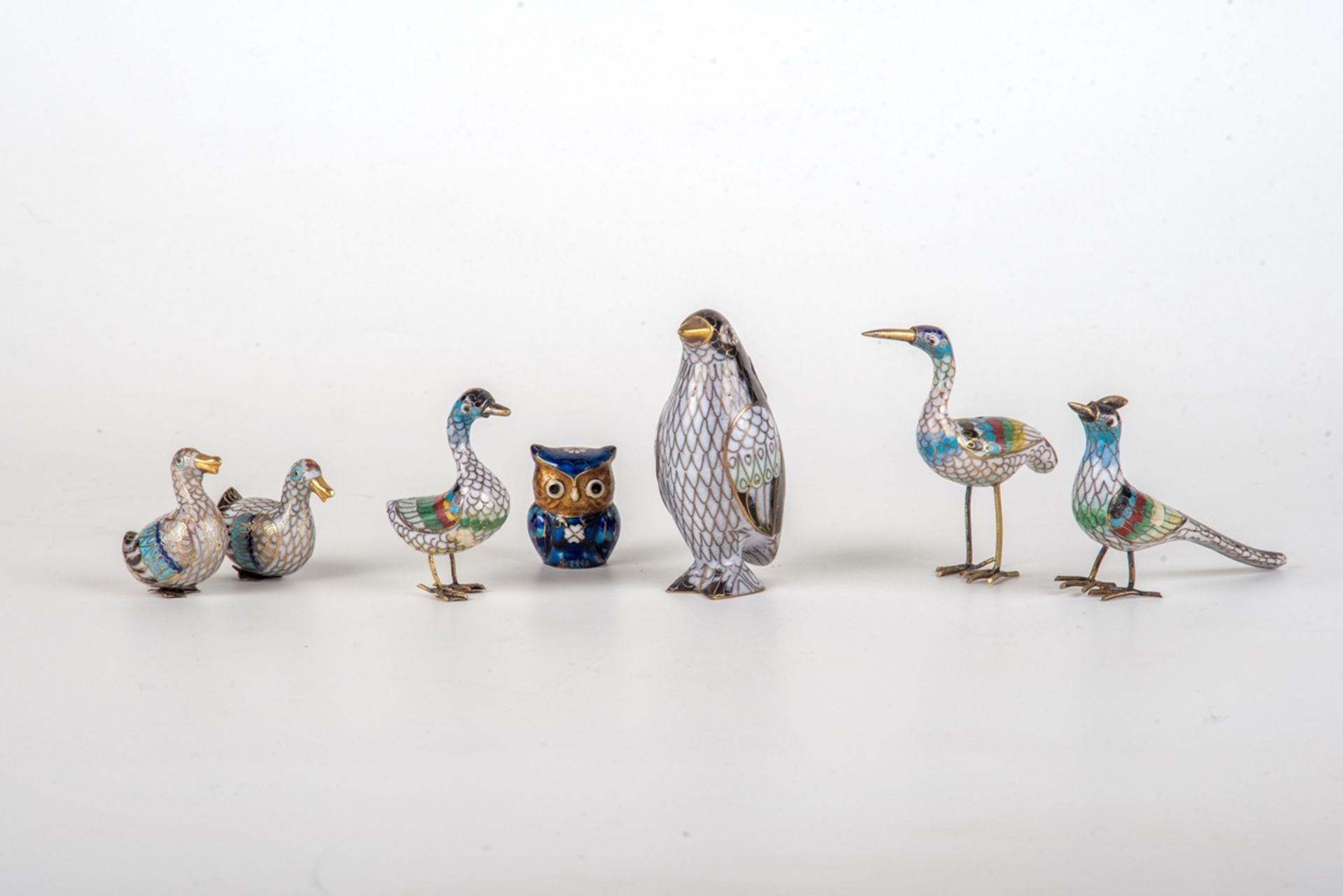 7 Cloisonne-Miniatur-Vogelfiguren, China